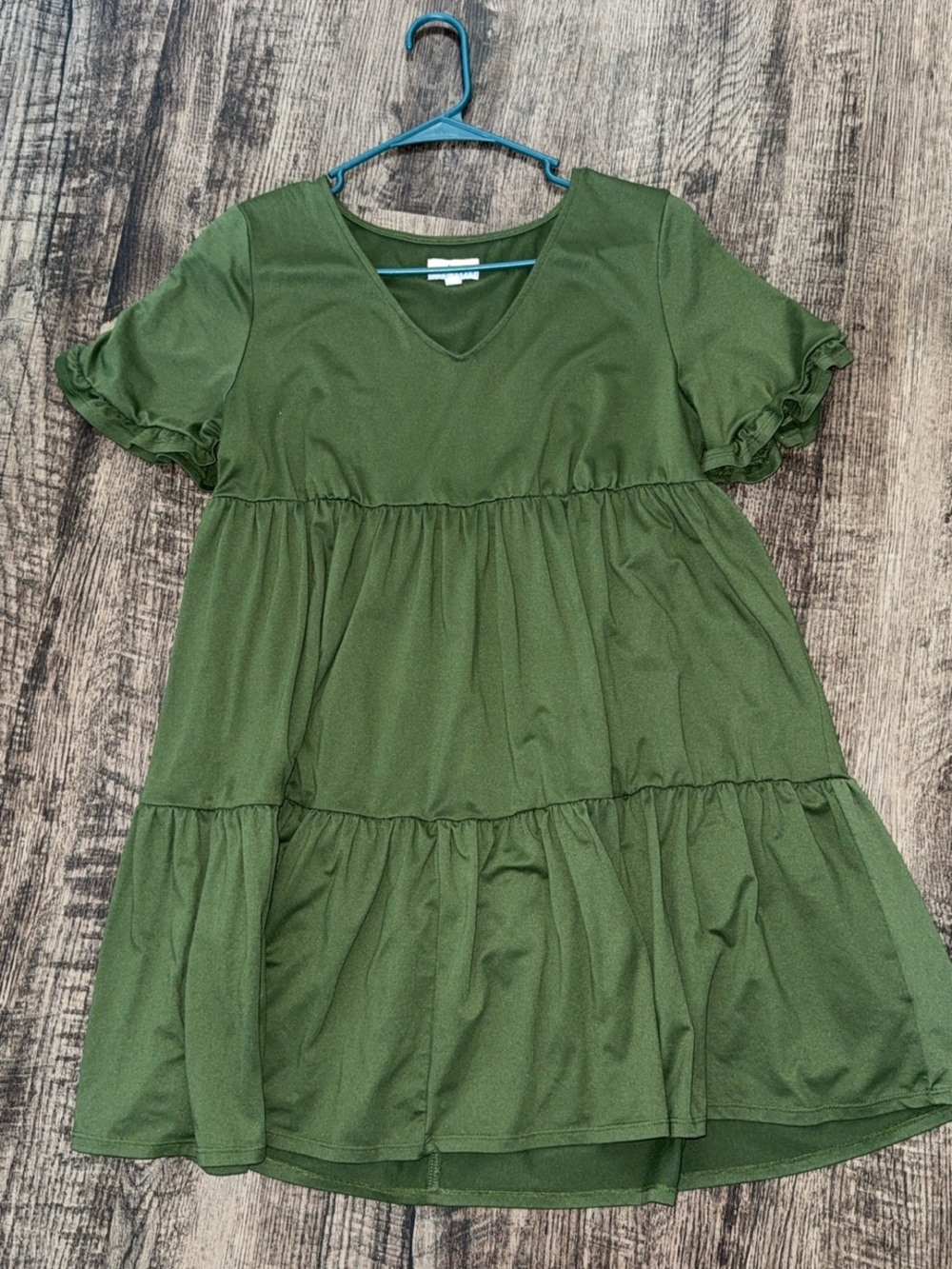 Womens Olive Green Tiered V-Neck Dress